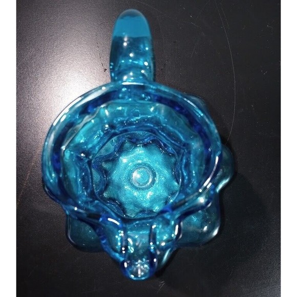 Blue Glass Handblown Creamer Handle Turquoise Bubble Round Decor - Picture 5 of 6